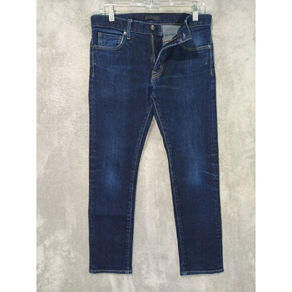 Uniqlo Jeans Mens 31x27 Blue Denim Kaihara Selvedge Skinny Tapered Low Rise - Picture 1 of 9